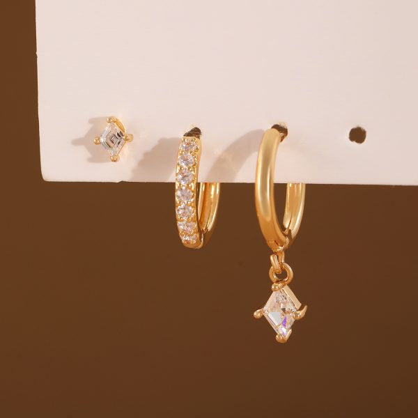 High Sense Inlaid Zircon Fashion Diamond Pendant Ear Ring Ear Clip Ear Studs Ladies Three-piece Set