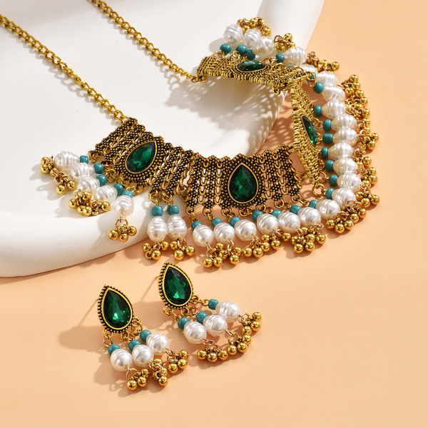 Drop Beads Two-piece Necklace Earrings Combination Suit
