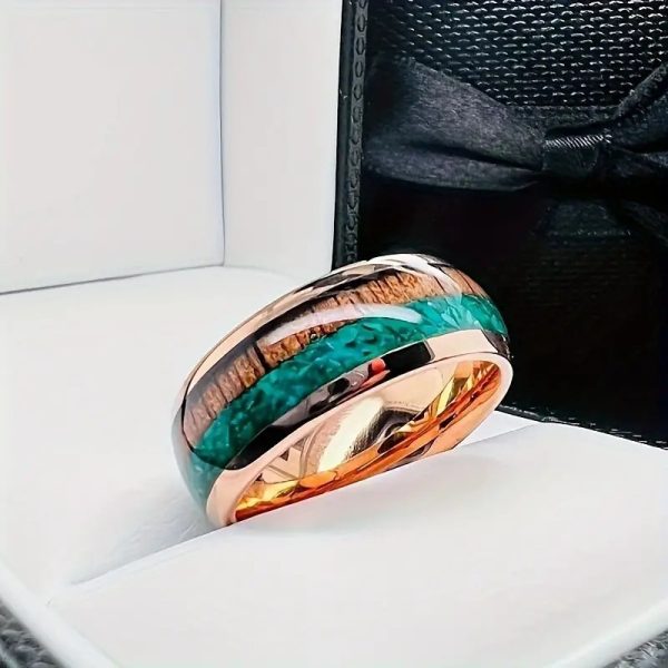 Stainless Steel Ring Surface Epoxy Inlaid Peacock