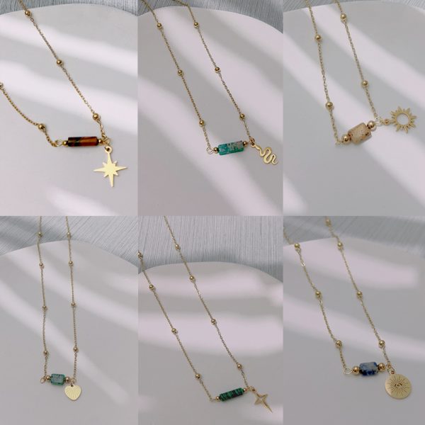 Natural Stone Necklace Women's Titanium Steel No Fading Stainless Steel Clavicle Chain