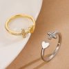 Simple Copper Plated Gold Zircon Cross Love Heart-shaped Ring Female