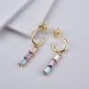 Sterling Silver Handbag Square Stone Stitching Rainbow Rectangular Stone Earrings