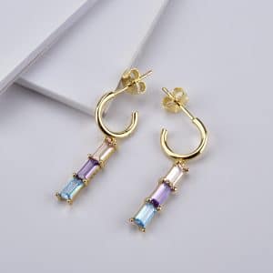 Sterling Silver Handbag Square Stone Stitching Rainbow Rectangular Stone Earrings