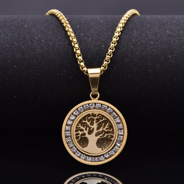 Tree Of Life Hollow Zircon Pendant European And American Style Personalized Titanium Steel Necklace For Men