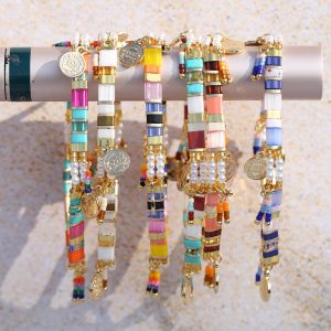 Women's European And American Glass Colored Beaded Bracelet