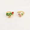 Affordable Luxury Fashion Copper-plated Gold Zircon Leaf Geometric Open Ring For Women