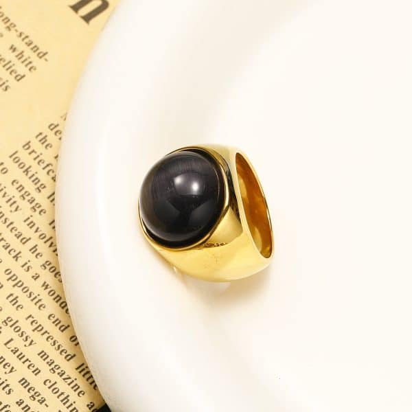 Ins Minority Simple Hip Hop Opal Ring Titanium Steel 18K Gold Plated