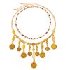 Metal Coin Pendant Tassel Bead Necklace