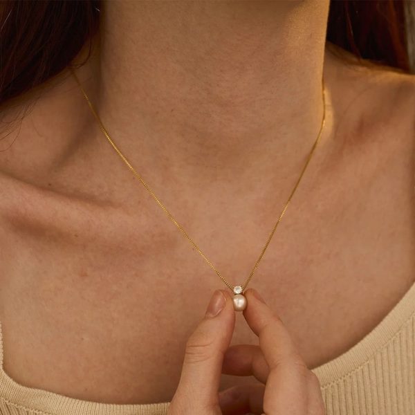 St Delan Simple Pearl Zircon Necklace Women's Stainless Steel