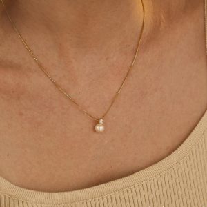 St Delan Simple Pearl Zircon Necklace Women's Stainless Steel