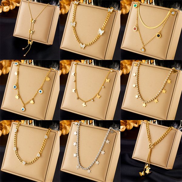 Fashion Minority Design Multi-layer Twin Butterfly XINGX Pendant Eyes Diamond-studded Necklace