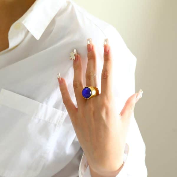 Ins Minority Simple Hip Hop Opal Ring Titanium Steel 18K Gold Plated