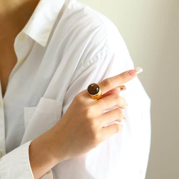 Ins Minority Simple Hip Hop Opal Ring Titanium Steel 18K Gold Plated