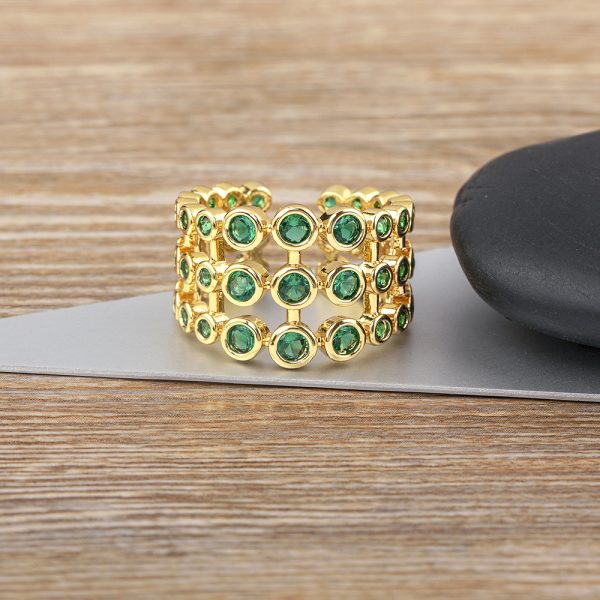 Copper Plating 18K Real Gold Three-layer Exaggerated Green Full Zircon Wide Version