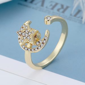 Micro-inlaid Free Rotating Zircon Star Moon Anti-anxiety Ring