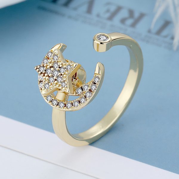 Micro-inlaid Free Rotating Zircon Star Moon Anti-anxiety Ring