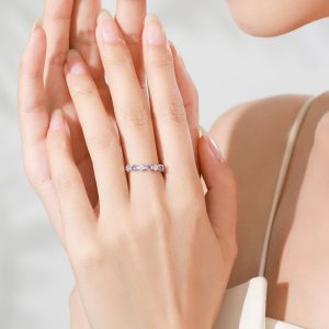 Light Luxury S925 Sterling Silver New Style Elegant Taro Purple Diamond-studded Ring