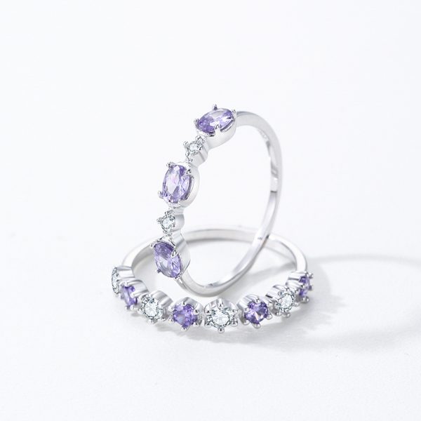 Light Luxury S925 Sterling Silver New Style Elegant Taro Purple Diamond-studded Ring