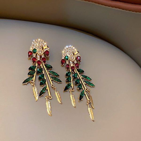 Diamond Drop Finger Feather Earrings