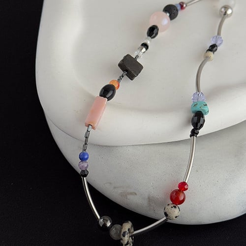 New Chinese Style Summer Lazy Colorful Natural Stone Titanium Steel Necklace