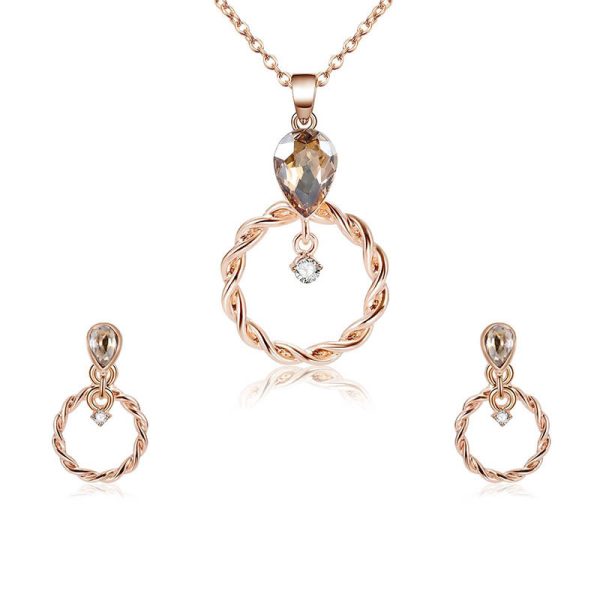 Simple Circle Alloy Earrings Necklace Jewelry Two-piece Set