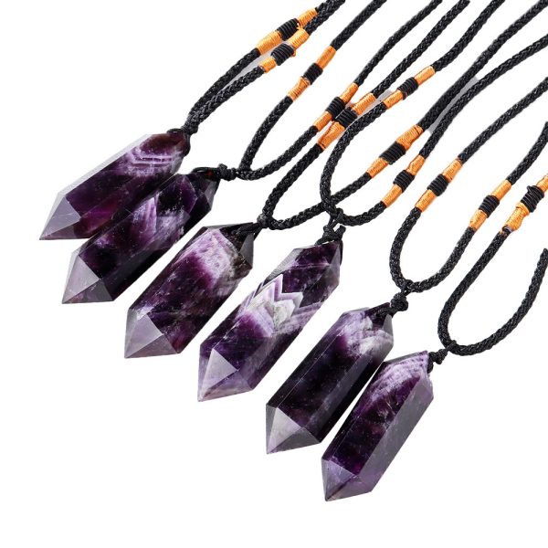 Natural Dream Amethyst Double Pointed Crystal Column Pendant Jewelry Power Stone