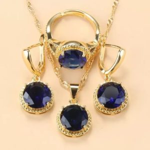 New Earrings Ring Necklace Three-piece Jewelry Set Round Zircon