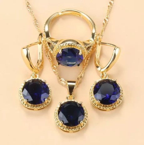 New Earrings Ring Necklace Three-piece Jewelry Set Round Zircon