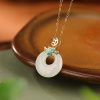 Sterling Silver Gold Plated Hetian Jade Safety Buckle Pendant