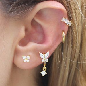 Diamond Butterfly Ear Ring Ear Clip Ear Studs Earring Set