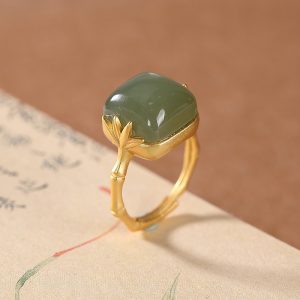 S925 Silver Ring Natural Hetian Gray Jade Retro