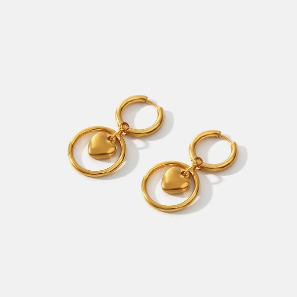 Fashion Stainless Steel 18K Furnace Real Gold Plating Circle Love Heart Earrings