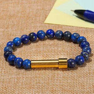 Natural Stone Titanium Steel Gold Round Tube Bracelet
