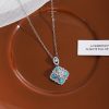 Natural Turquoise Four-leaf Flower Pearl Necklace Ear Stud