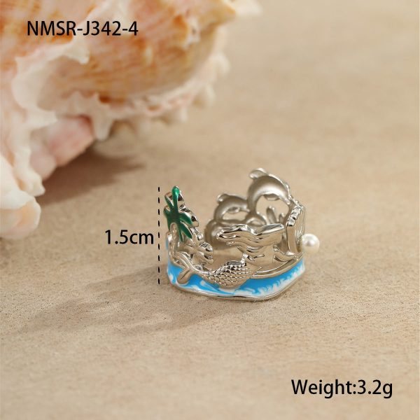 European And American Ocean Style Starfish Coconut Mermaid Stainless Steel Bracelet Non-fading Open Ring