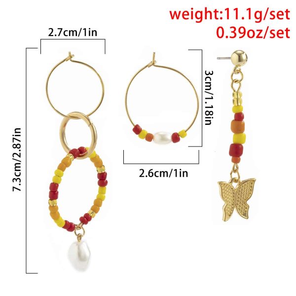 Temperament Stitching Rice Beads Butterfly Earrings Set