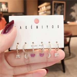 6-piece Set Of Cute Colorful Zirconium Small Love Crystal Multi-purpose