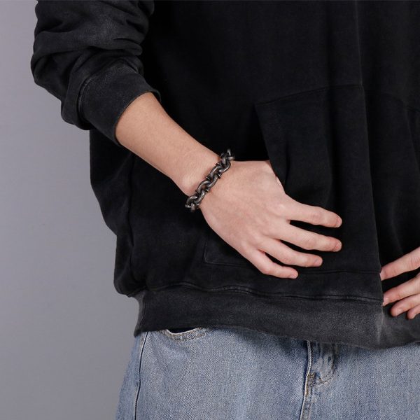 Retro Style Black Square Rivet Stainless Steel Men's Bracelet