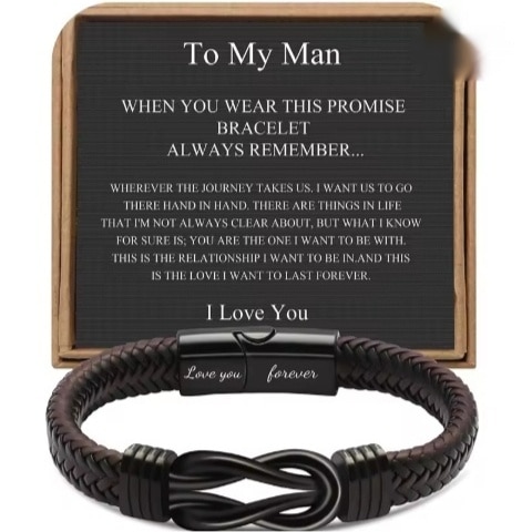 Men's Magnetic Buckle Lettering Leather Bracelet