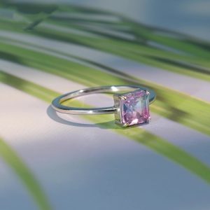 S925 Sterling Silver Temperamental Simple Watermelon Tourmaline Slim Ring