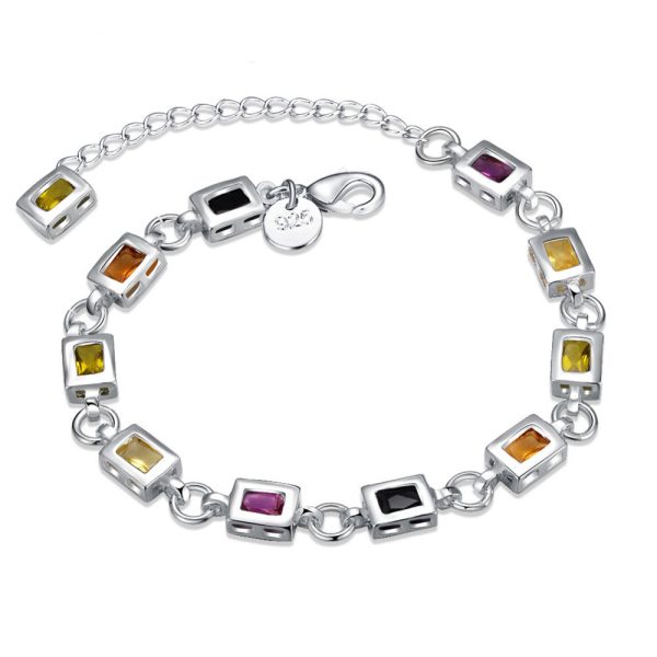 Silver Ornamental Stone Zircon Plaid Women's Bracelet