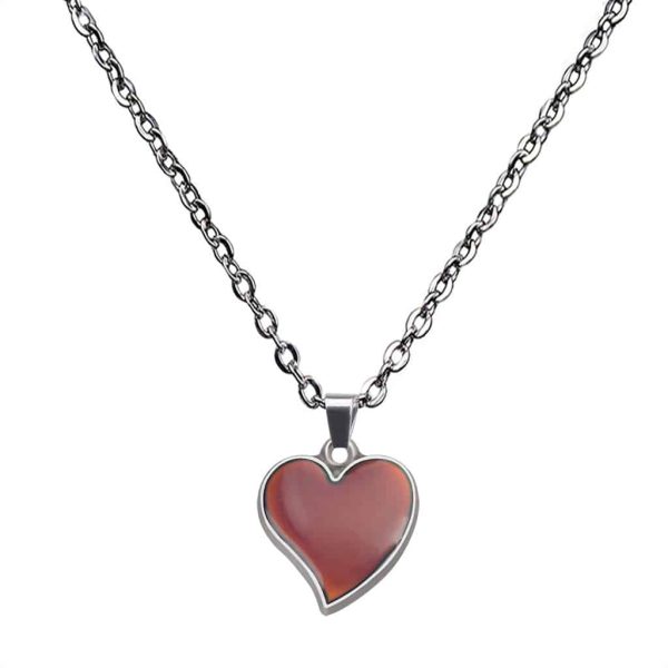Korean Style Fashionable Warm Mood Color Changing Love Heart Necklace