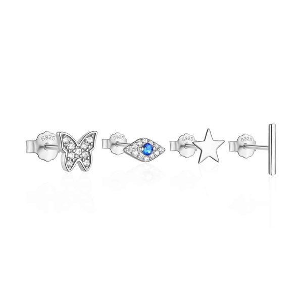 925 Sterling Silver Butterfly Star Devil's Eye Set With Diamond Earrings