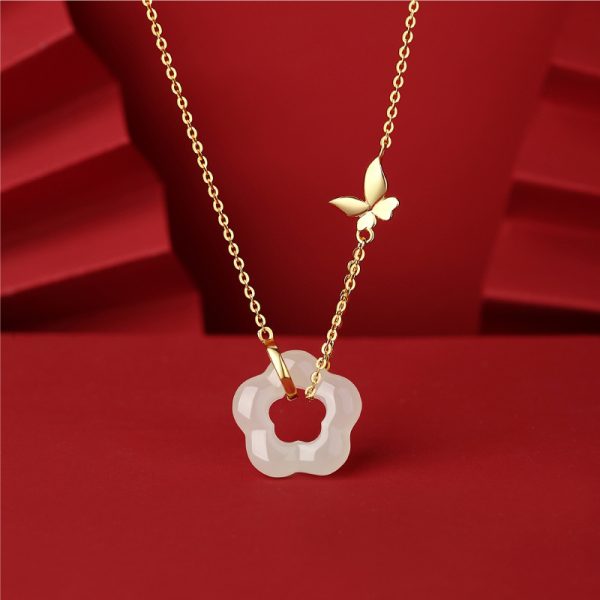 Hetian Jade Necklace Women's Sterling Silver National Style High Sense