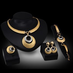 Gold Four-piece Necklace, Earrings And Jewelry Set