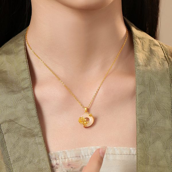 The 12 Floras White Chalcedony Safety Buckle Pendant Necklace