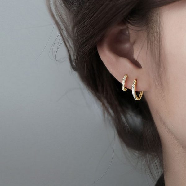 Full Diamond Double Row Diamond Round Ear Clip Circle Ear Cuff Female