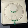 Freshwater Pearl Necklace Set Emerald A Cargo Three-piece Set