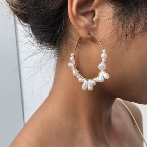 European And American Braided Pearl Earrings Exaggerated Fashion Circle