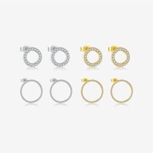 Simple Retro S925 Sterling Silver Rhinestone Zircon Circle Ear Studs